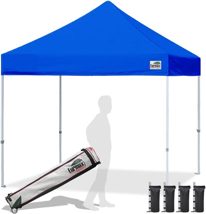 USA 10'X10' Pop up Canopy Tent Commercial Instant Canopies with Heavy Duty Roller Bag,Bonus 4 Sand Weights Bags (Blue)