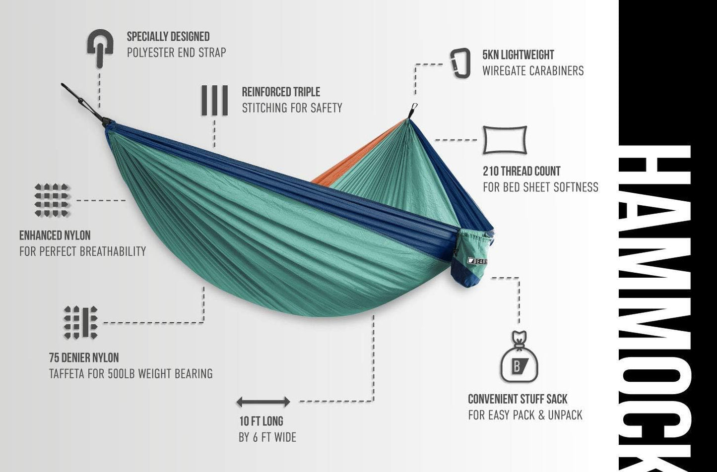 Camping Hammock - Hammock - Camping Gear - 2 Person Hammock - Backpacking Tree Hammock - Double Hammock Camping - Hiking Gear - Portable Hammock for Camping - Travel Hammock - Outdoor