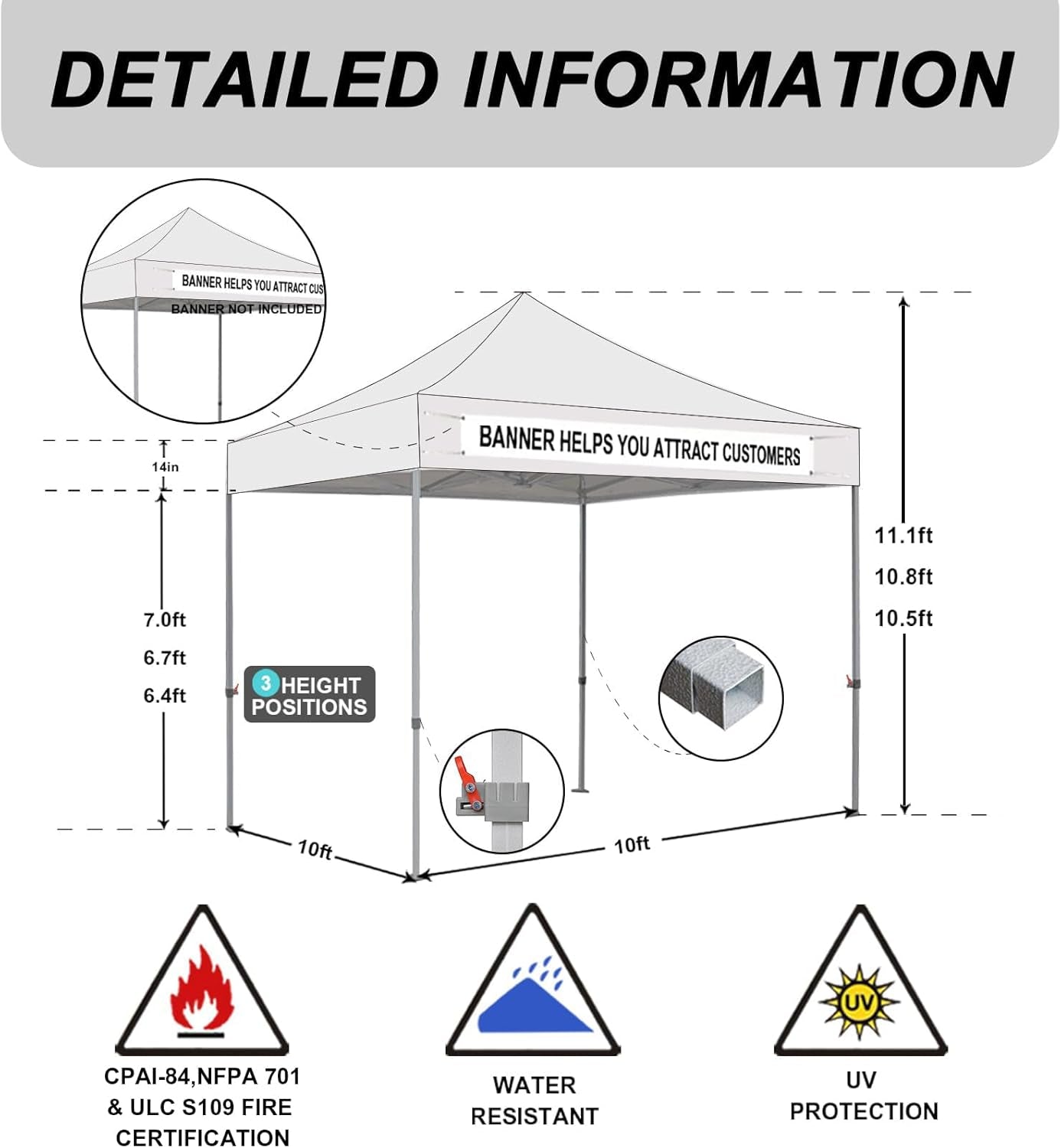 USA 10'X10' Pop up Canopy Tent Commercial Instant Canopies with Heavy Duty Roller Bag,Bonus 4 Sand Weights Bags (Blue)