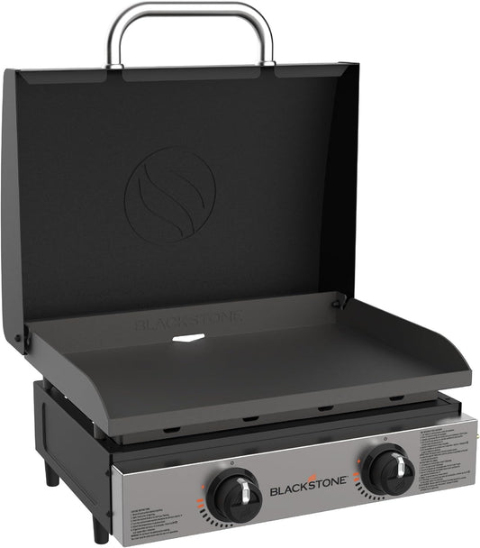 1813 Original 22” Tabletop Griddle with Hood and Stainless Steel Front Plate, Powder Coated Steel, Black